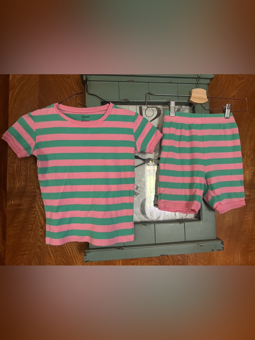 Children's Pink and Green Striped Pajama Set